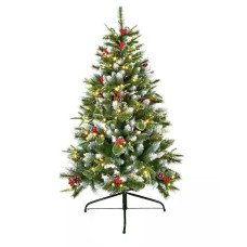Premier Decorations 5ft Pre-lit Needle Pine Christmas Tree - Green - Metal Stand