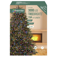 Premier 3000 Rainbow Multicoloured LED Christmas Tree Lights Multi Action Timer 75M