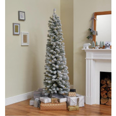 Home 6ft Pre-Lit Snow Tipped Pencil Christmas Tree - Green