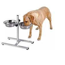 Home Stainless Steel Large Dual Pet Dining Set - Silver