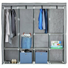 Home Triple Modular Fabric Wardrobe - Grey & Black