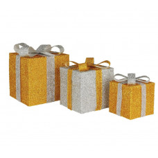 Home Set of 3 Light Up Gift Boxes Christmas Decoration - Gold & White