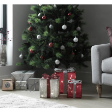 Home Set of 3 Light Up Gift Boxes - Red & Silver