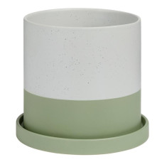 Home Round Stoneware Planter - Green & White (No Tray)