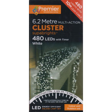 Premier Decorations 480 Cluster SupaBrights Christmas Lights With Timer - White