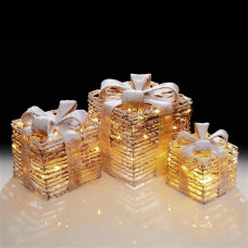 Premier Decorations Set Of 3 Rattan Parcels With 65 LEDS - Warm White