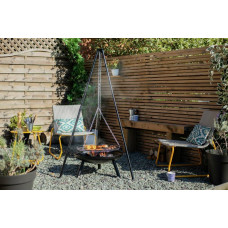 La Hacienda Fire Pit Tripod With Cooking Area - Black