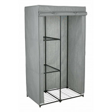 Home Covered Single Wardrobe With Shelves - Grey