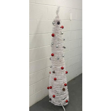 Home 6ft Pop Up Pre-Lit White Christmas Tree - Red & Silver Baubles