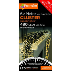 Premier Decorations 480 LED Timer Cluster Christmas Lights - Warm White