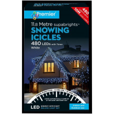 Premier 480 LED Snowing Icicle White Christmas Lights With Timer - White