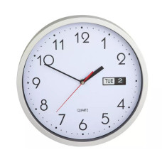 Home Day and Date Wall Clock - Silver