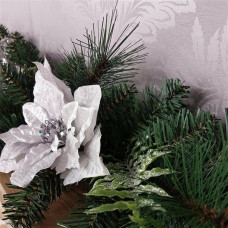 Premier Decorations 180cm Poinsettia Garland - Green & White