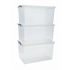 Really Useful 83 Litre Clear Plastic Nesting Boxes - Set Of 3 (No Lids)