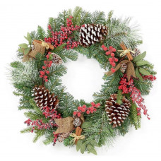Premier Decorations 50cm Natural Berry Cones Frosted Christmas Wreath - Green