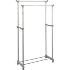 Home Double Adjustable Clothes Rail - Silver