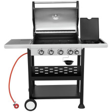 Home Premium 4 Burner Gas BBQ With Side Burner - Black & Silver
